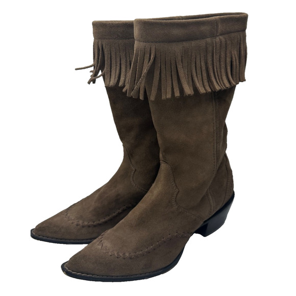 Crush by Durango Women's Fringe Suede Cowboy Boots Western Sz 7M TAN Pointed toe - Picture 1 of 6